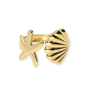 Anillos Acero Inox estrella de mar y concha Dorado