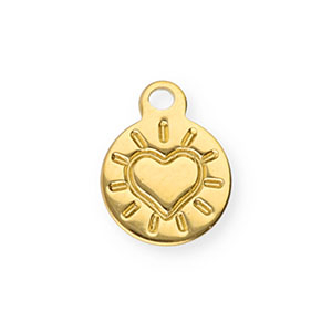 Colgantes Acero Inox redondos con coraz&oacute;n Dorado