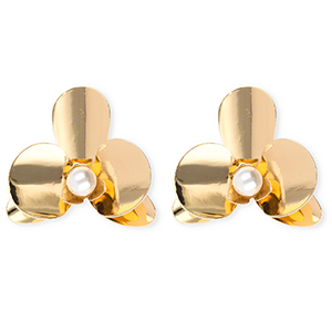 Pendientes llamativos flor con imitaci&oacute;n de perla con perno de acero inox Dorado-blanco