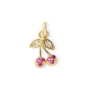 Metal TQ lat&oacute;n colgante cerezas con strass Dorado-rosa-transparente