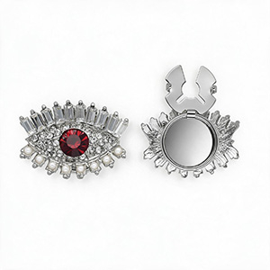 Cubrebotones ojo con strass y imitaci&oacute;n de perlas Plateado-rojo-cristal-blanco