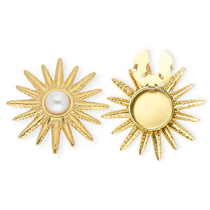 Cubrebotones Acero Inox sol con imitaci&oacute;n de perla Dorado-blanco