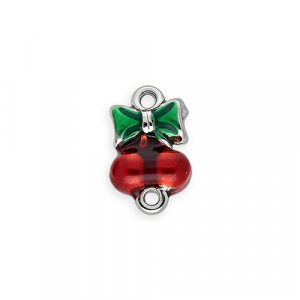 Fornituras Acero Inox entrepieza con esmalte cerezas con lazo Plateado-rojo-verde
