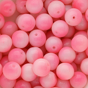 Abalorios de vidrio 12 mm Rosa chicle-blanco