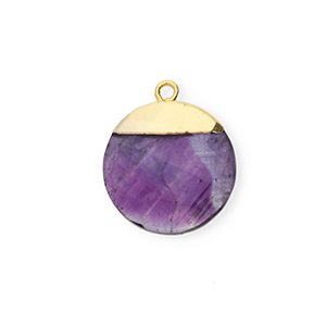Colgante de piedra natural Amatista redondos P&uacute;rpura-dorado