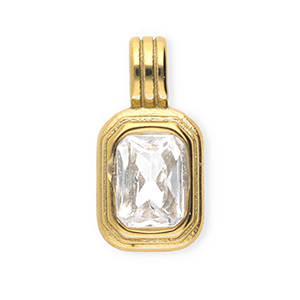 Colgantes Acero Inox con strass rect&aacute;ngulo Dorado-cristal