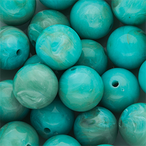 Abalorios acr&iacute;lico 14 mm redondos Azul turquesa-blanco m&aacute;rmol