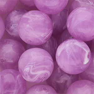 Abalorios acr&iacute;lico 18 mm redondos Lila-blanco m&aacute;rmol