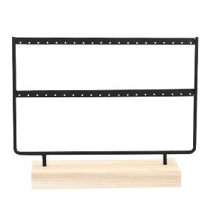 Expositor de joyer&iacute;a para pendientes con 2 hileras met&aacute;licas y base negro