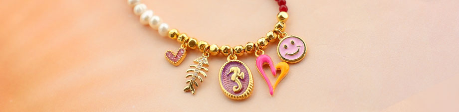 Alegres colgantes de metal DQ con esmalte y abalorios