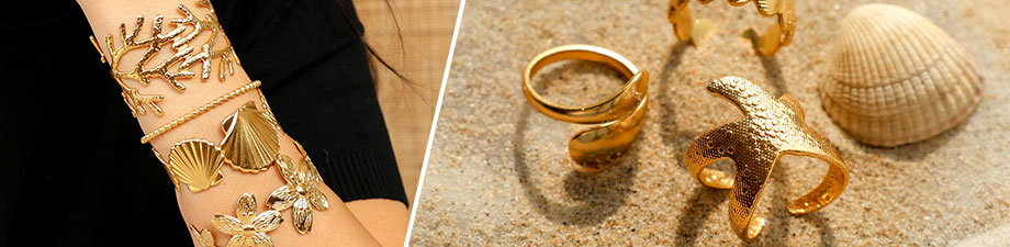 Brazaletes y anillos de acero inoxidable trendy Brazaletes y anillos de acero inoxidable trendy