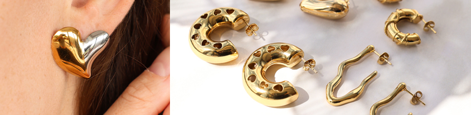 Pendientes de acero inoxidable listos para usar en formas