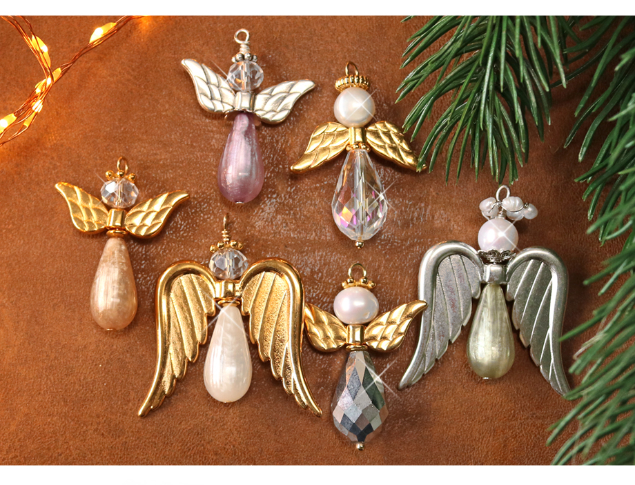 Estos pendientes y angelitos de invierno los puedes hacer con los abalorios Polaris Elements gota y cuentas facetadas.