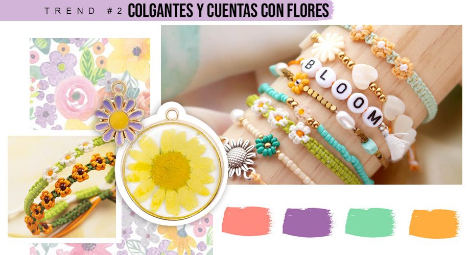 COLGANTES Y CUENTAS CON FLORES